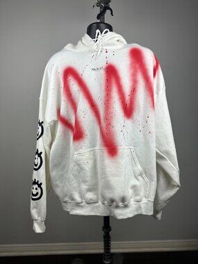 Malpractice Apparel White Streetwear Hoodie Red Spray Paint Smiley Face 3XL